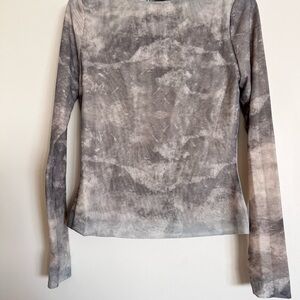 Reformation Gray Tan Fitted Long Sleeve Blouse
